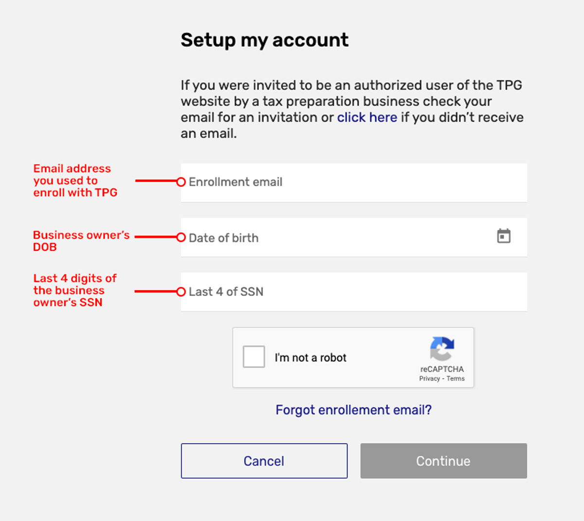 Login instructions creating your account SBTPG